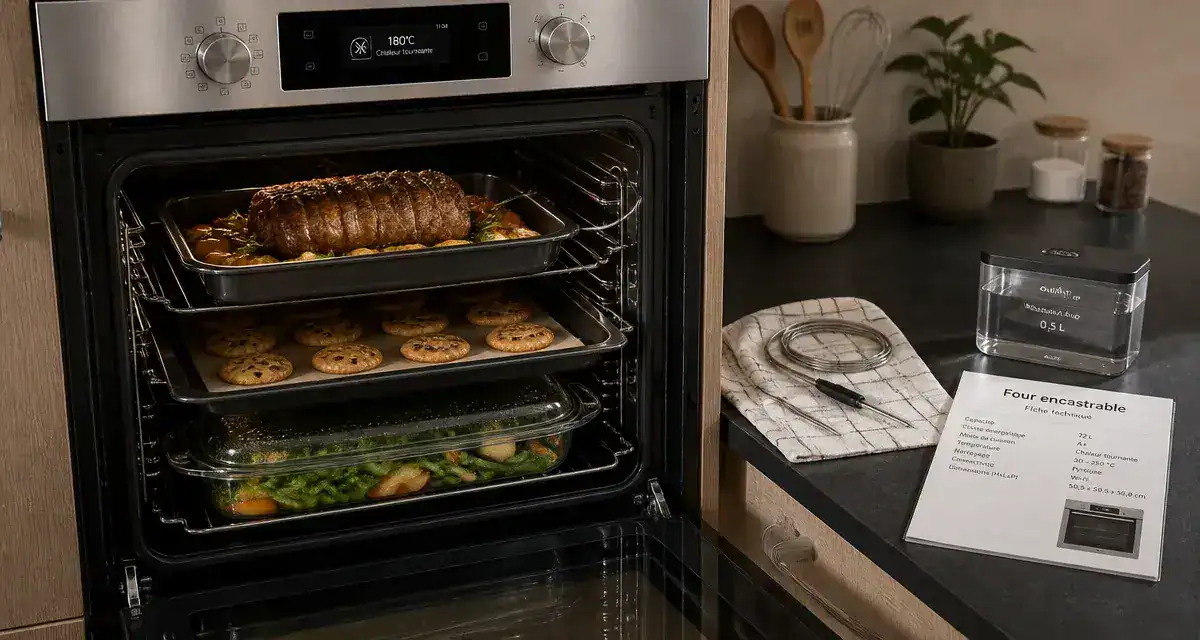Meilleur four encastrable 77L pyrolyse air fry en cuisine