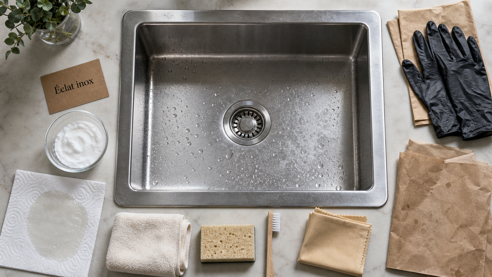 Nettoyage evier inox : calcaire sans rayer, chiffon microfibre et bicarbonate