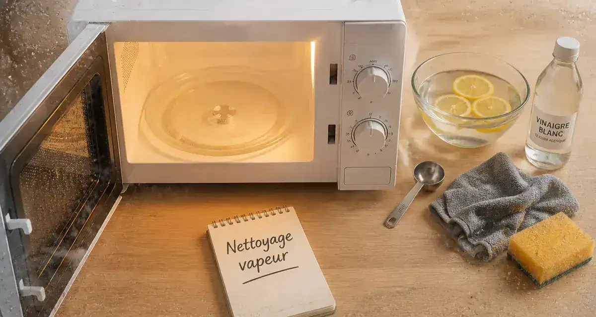 Nettoyage micro onde vapeur citron et vinaigre pour décoller les graisses