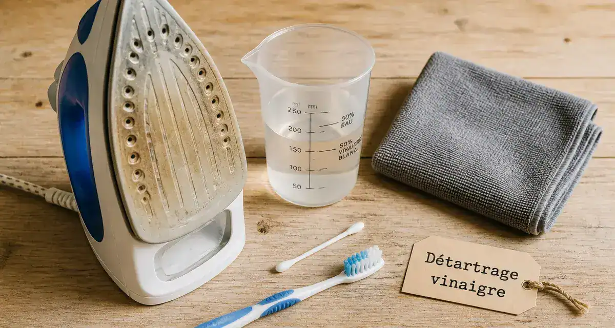 Nettoyer un fer à repasser calcaire : vinaigre et brosse pour enlever le calcaire