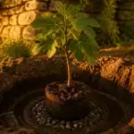 Quand et comment planter un figuier : motte dans le trou de plantation