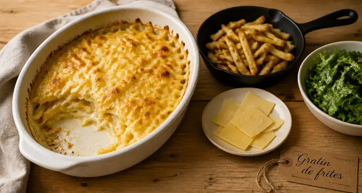 Que faire avec des frite : gratin de frites au fromage, croûte dorée