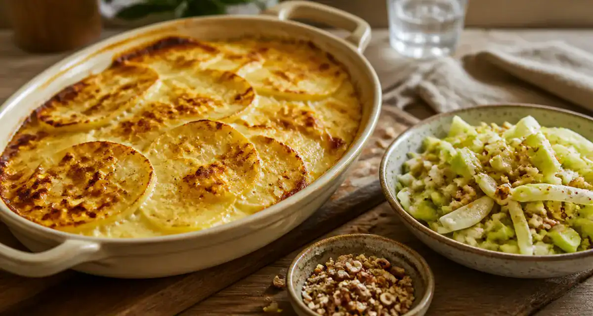 Que manger avec un gratin dauphinois sans viande : salade d’endives et noix à côté du gratin dauphinois