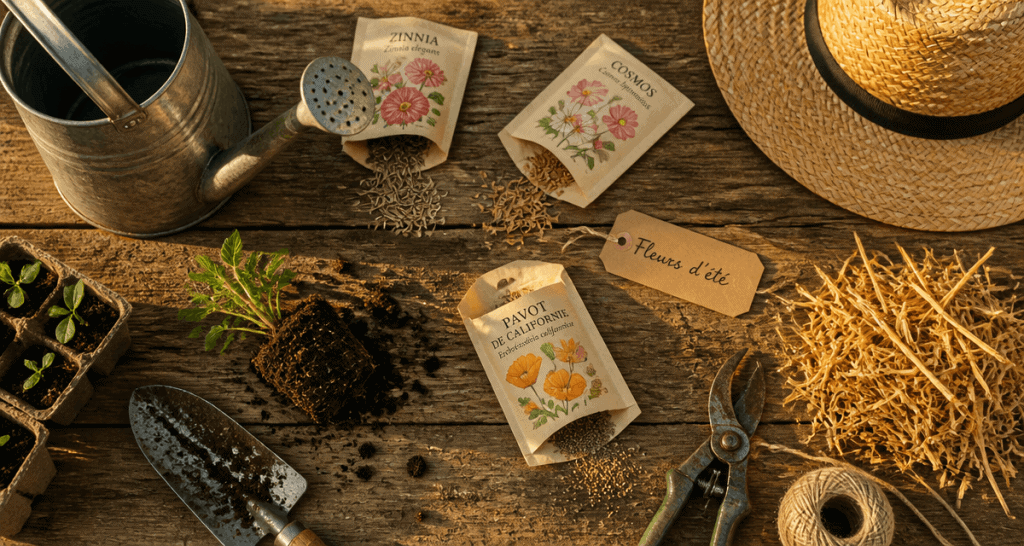 que planter en juillet août fleurs sur table de jardin