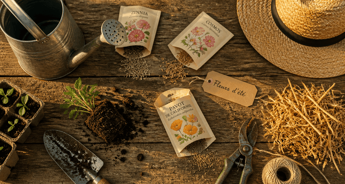 que planter en juillet août fleurs sur table de jardin