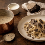Sauce à la truffe crémeuse sur tagliatelles avec truffe noire