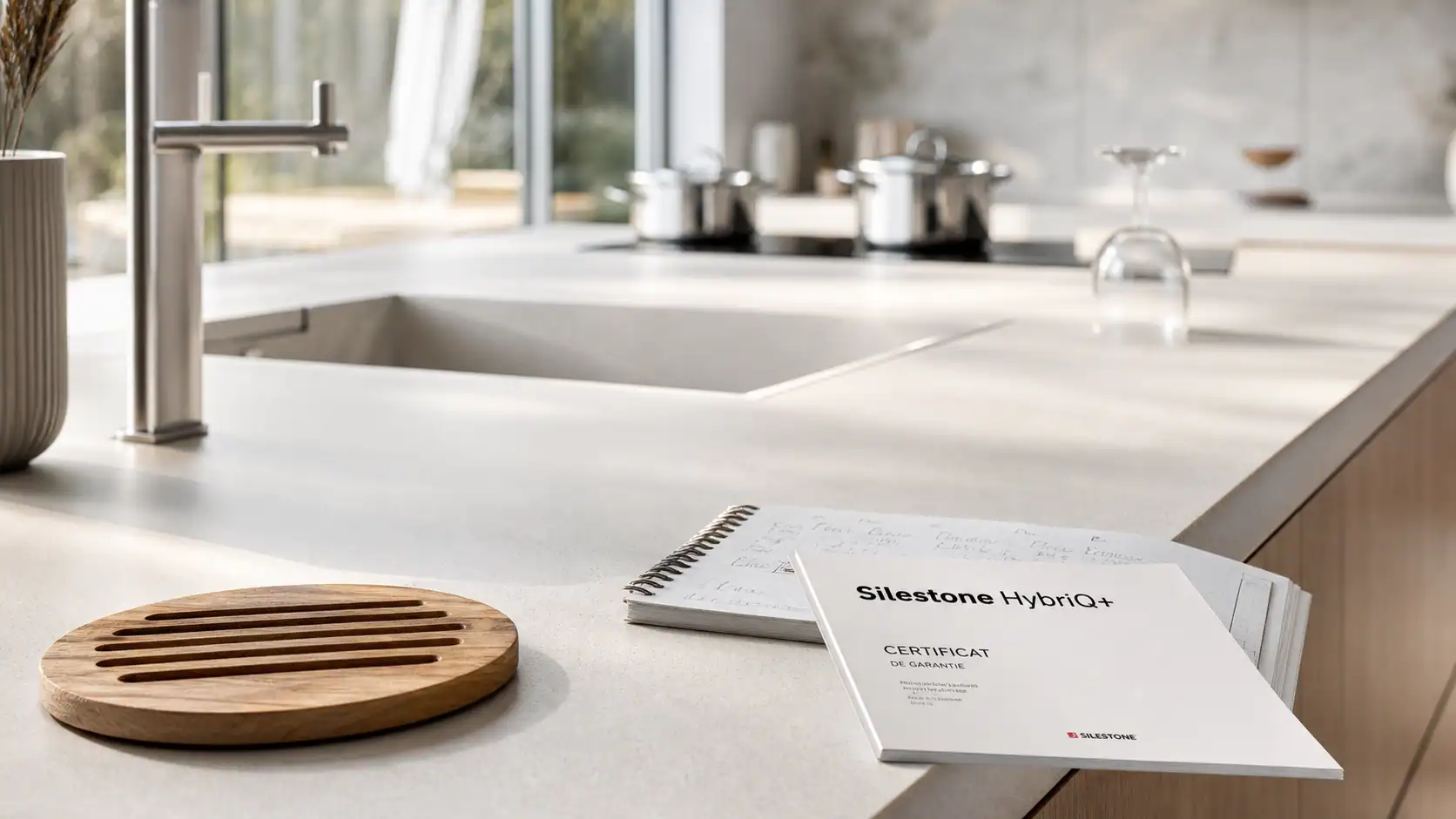 Silestone plan de travail de cuisine moderne, finition Suede, évier sous plan
