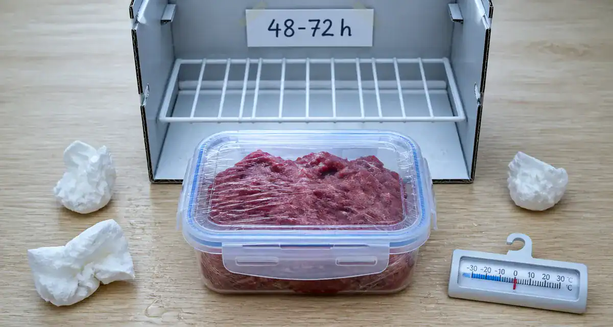 Viande décongelé au frigo : conservation 48 à 72 h, thermomètre
