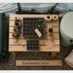Accessoire serre de jardin : table de rempotage, toile d’ombrage et récupérateur d’eau de pluie