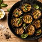 Aubergine fondante à la poêle, poêle antiadhésive, herbes et vapeur