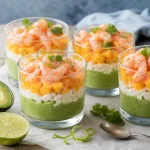 Avocat en entrée en verrines fraîches avocat et crevettes