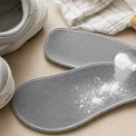 Bicarbonate de soude chaussure, poudre blanche dans la semelle