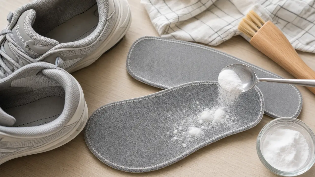 Bicarbonate de soude chaussure, poudre blanche dans la semelle