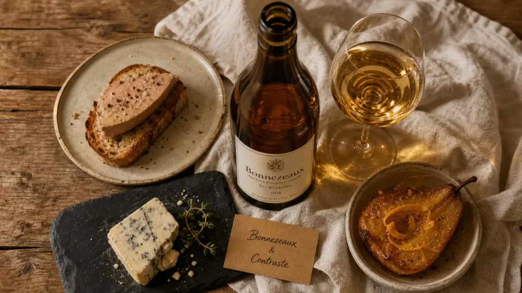 Bonnezeaux et accords mets-vins : foie gras, fromages bleus et desserts aux fruits
