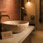 Couleur wc tendance 2024 : terracotta mat et laiton brossé