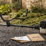 débroussailleuse stihl fs 55 sur allée de gravier humide