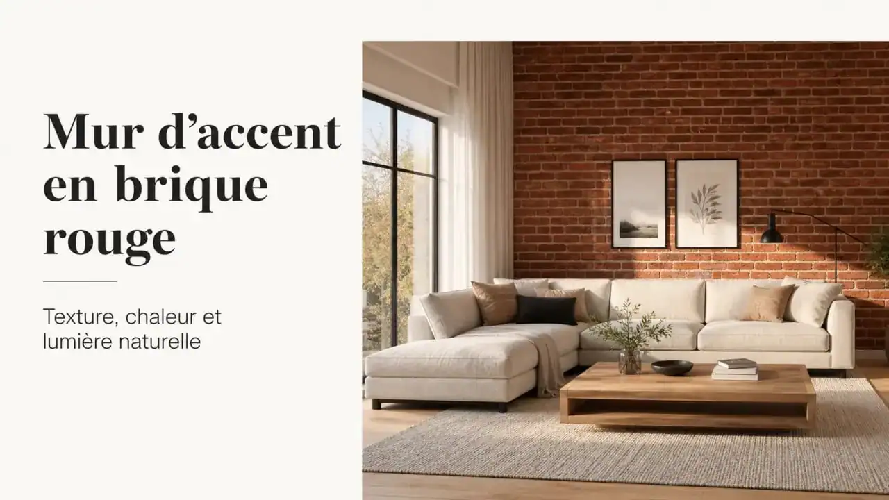 Mur en brique rouge dans un salon contemporain chaleureux