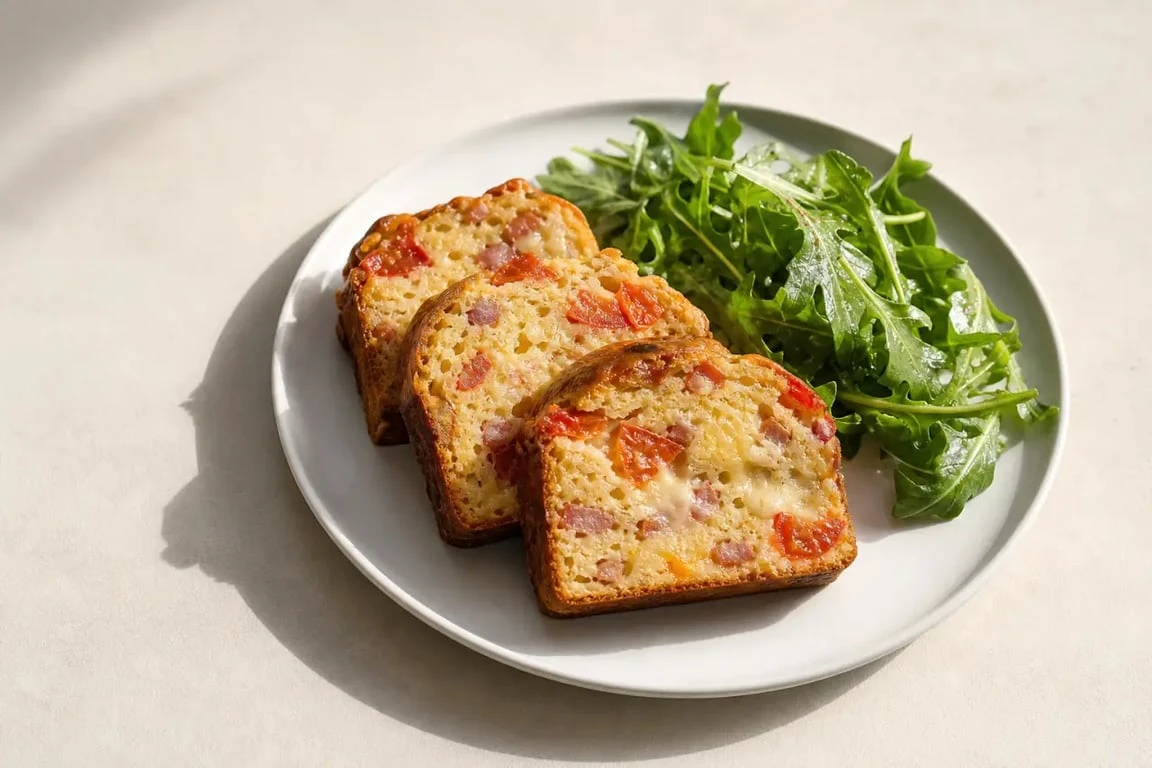 Recette sale : cake salé rapide aux lardons, tomate et fromage