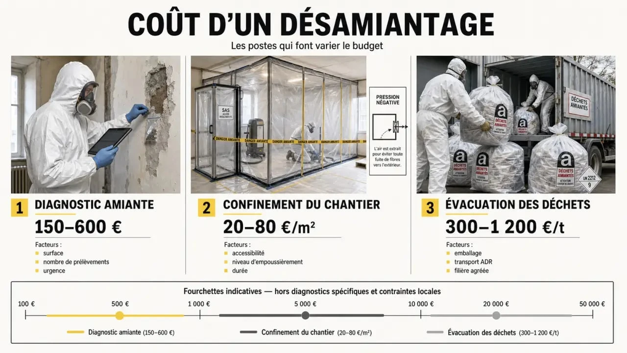 Coût d’un désamiantage : illustration des facteurs de prix, du diagnostic au traitement des déchets