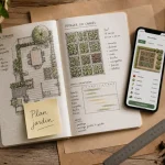 ia aménagement jardin gratuit chatgpt : plan jardin sur carnet et smartphone
