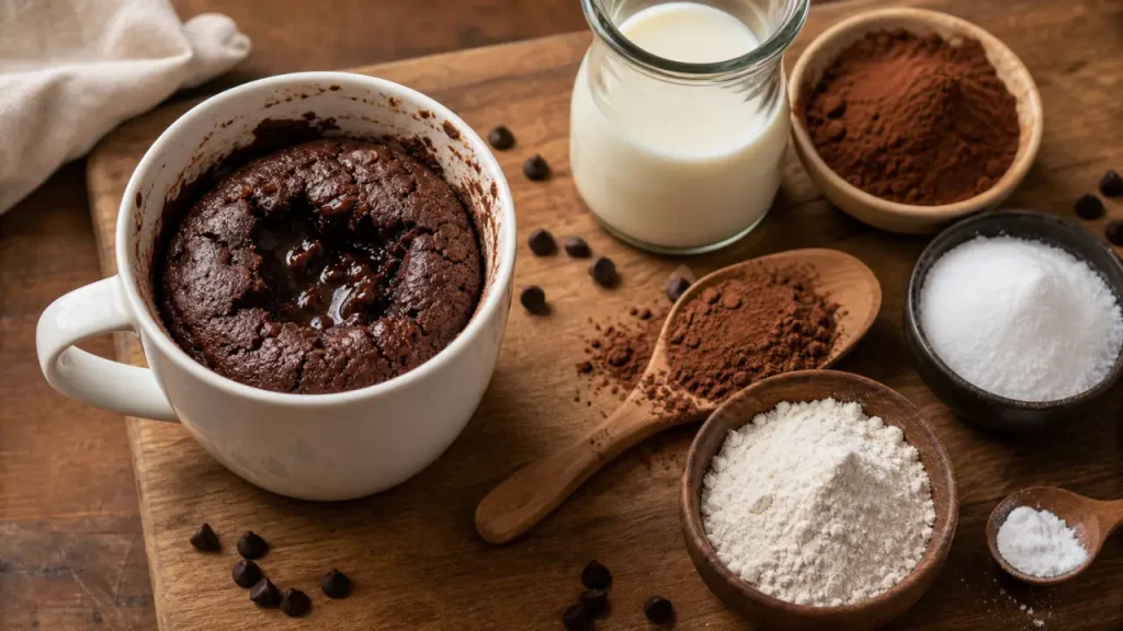 Mug cake sans oeuf au chocolat, cœur coulant