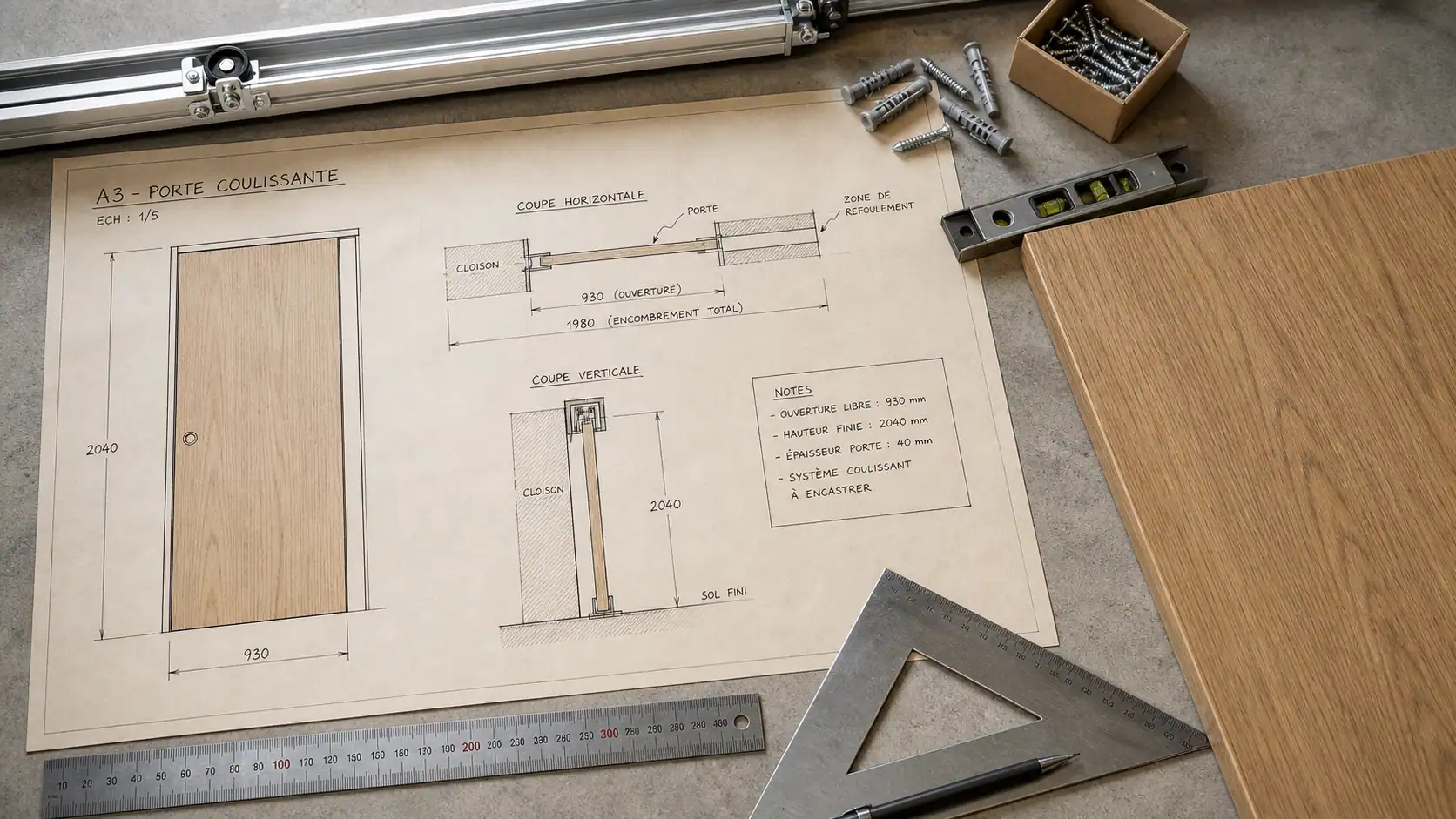 Plan porte coulissante : dimensions, rail et galandage à vérifier avant pose