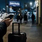 Gare Saint-Charles et quartiers marseille a eviter la nuit, valise et passants