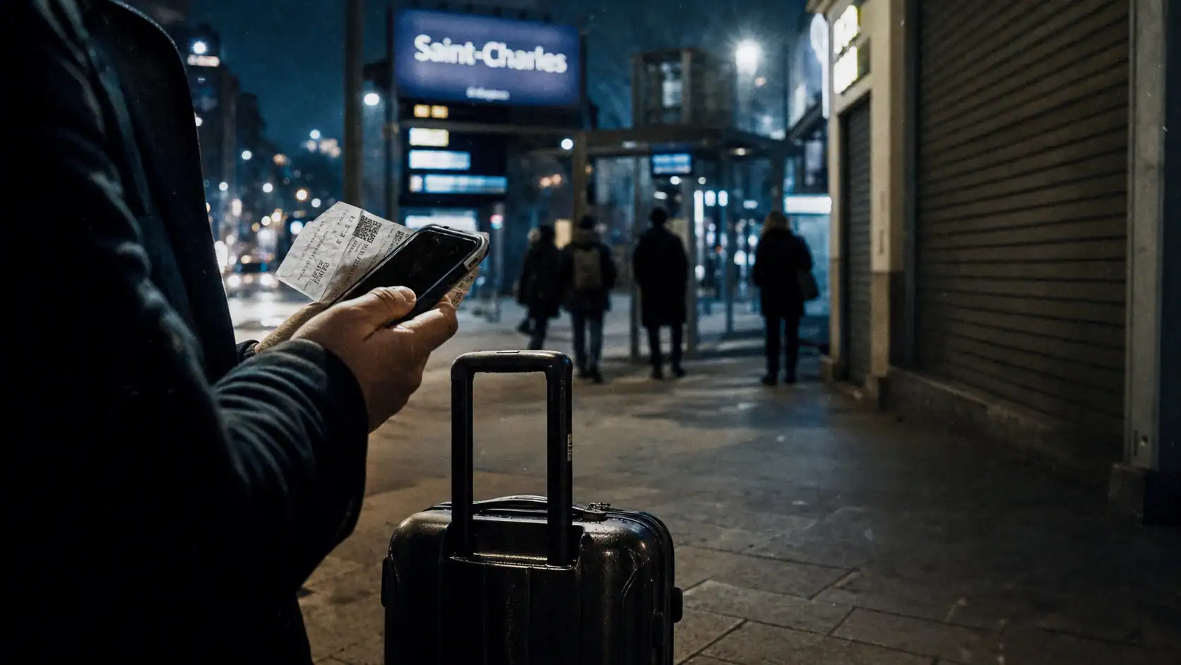 Gare Saint-Charles et quartiers marseille a eviter la nuit, valise et passants