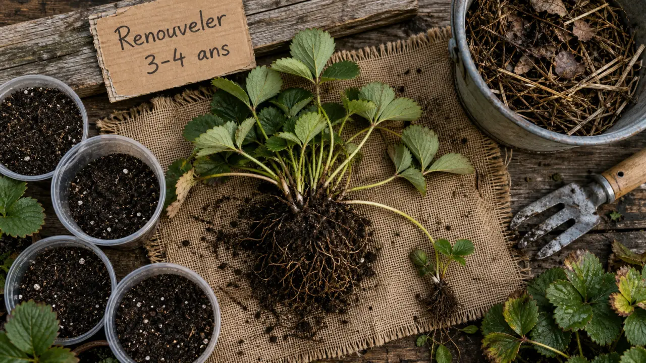Que faire des vieux fraisiers : renouveler 3-4 ans, stolons et compost