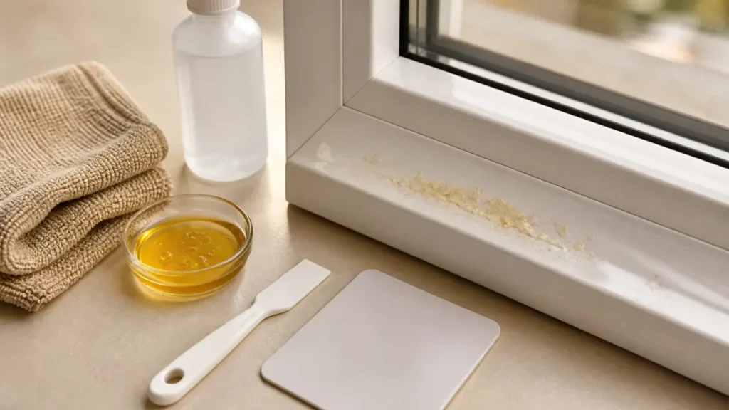 Enlever la colle sur une fenêtre PVC sans l’abîmer : huile, alcool, acétone et test caché