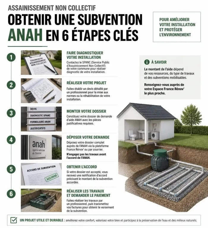 Étapes pour obtenir une subvention ANAH pour assainissement non collectif