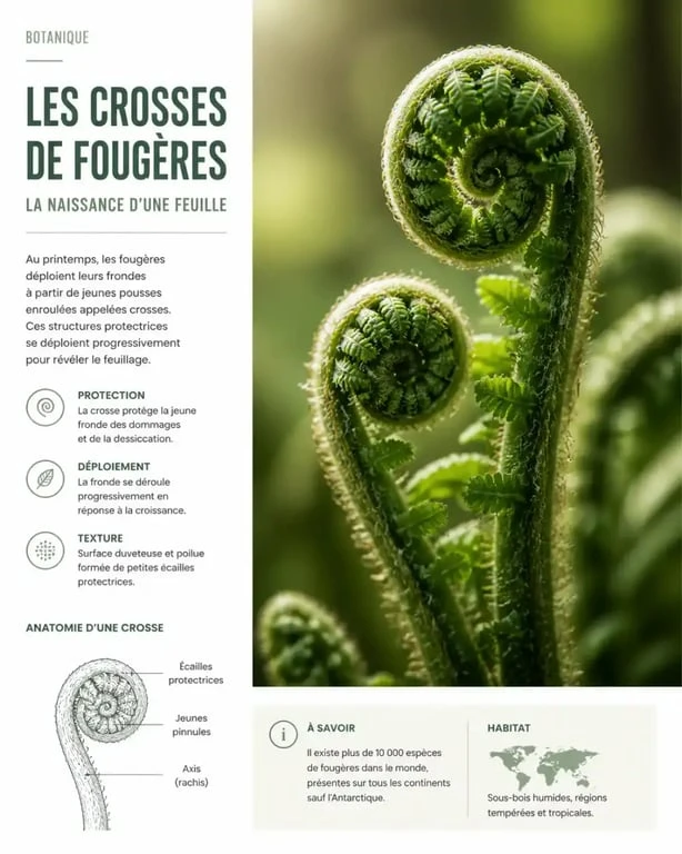 Détail des crosses de fougères plantes extérieur au printemps