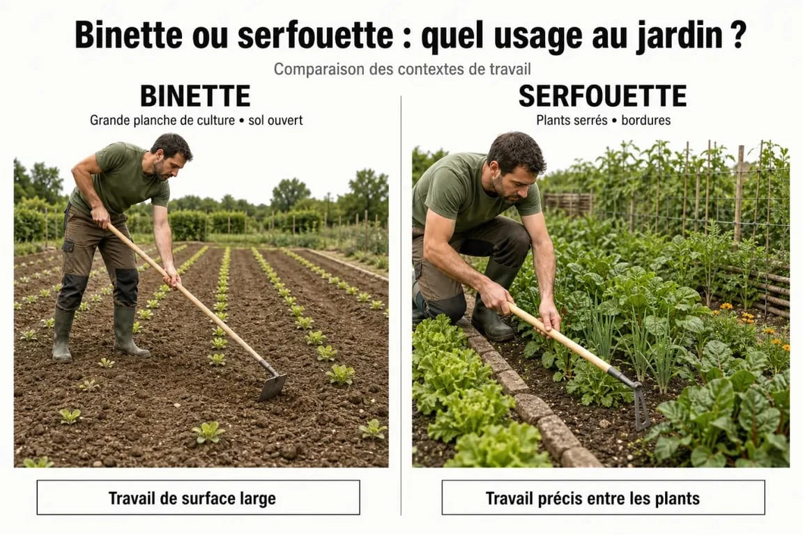Serfouette ou binette : usage concret selon la tâche au jardin