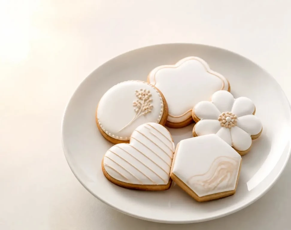 Recette glacage royale de biscuits décorés au glaçage royal, photo d’assiette vue de trois quarts