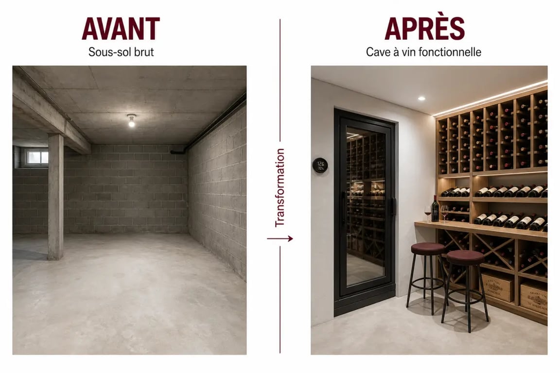 Aménager une cave à vin fonctionnelle dans son sous-sol : avant après d'une transformation de sous-sol