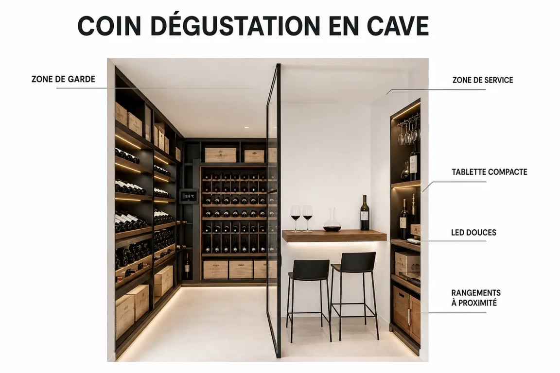 Aménager une cave à vin fonctionnelle dans son sous-sol avec coin dégustation et zone de garde