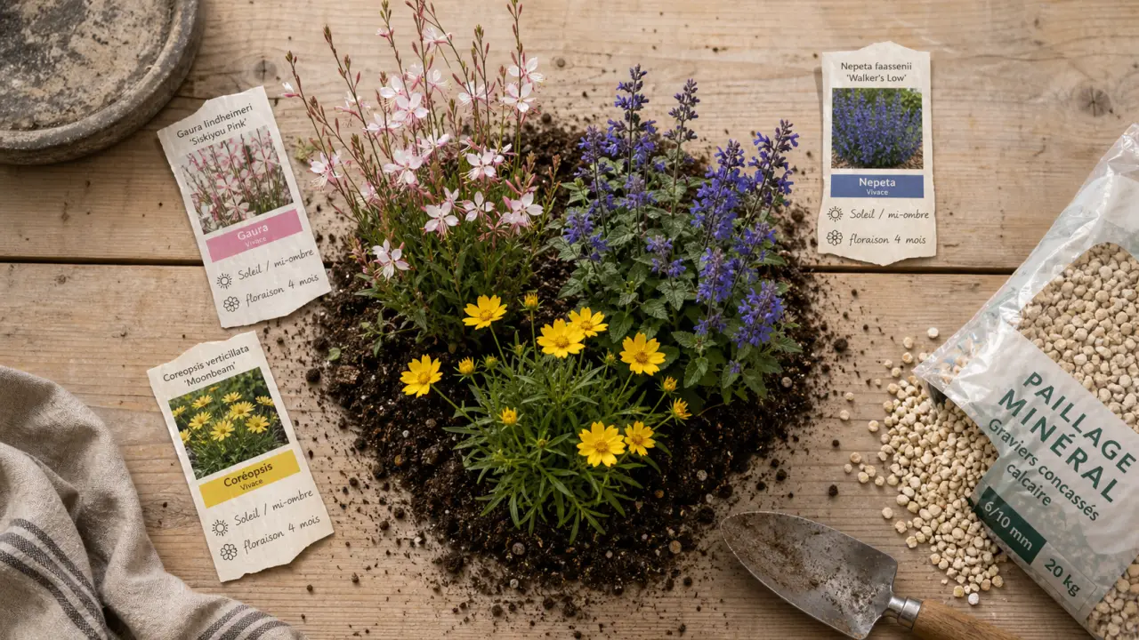 Fleur vivace longue floraison : 4 mois de couleur au jardin, gaura, népéta, coréopsis