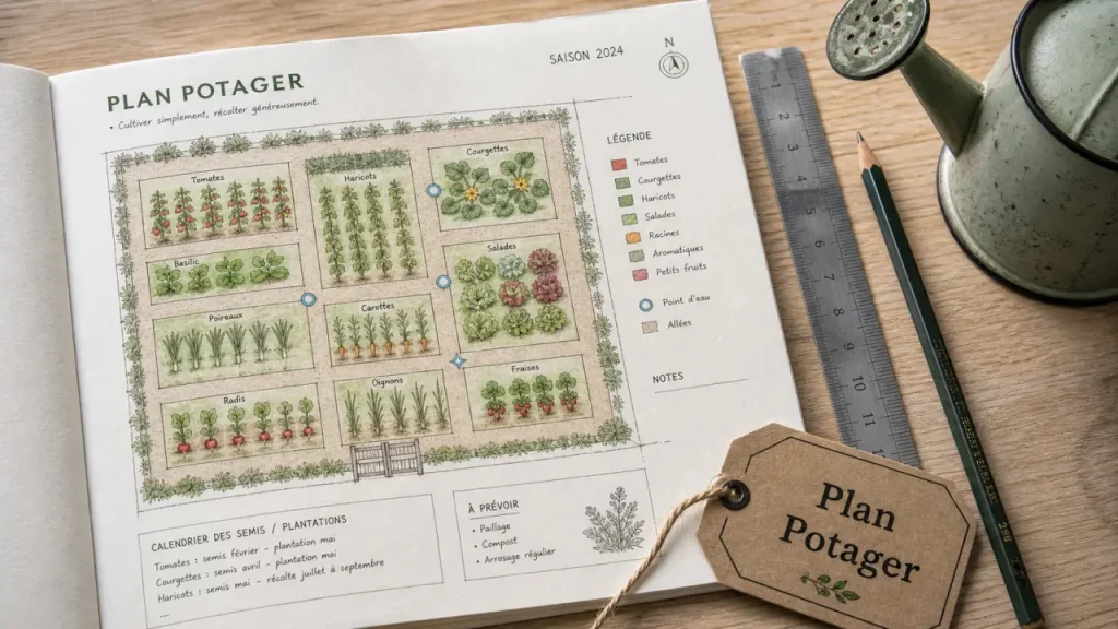 Plan de potager : 80 cm de planches, semis, récoltes et erreurs à éviter