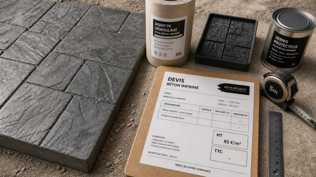 Prix béton imprimé m² : 6 € d’appel ou 85 € HT posé, que compare-t-on vraiment ?