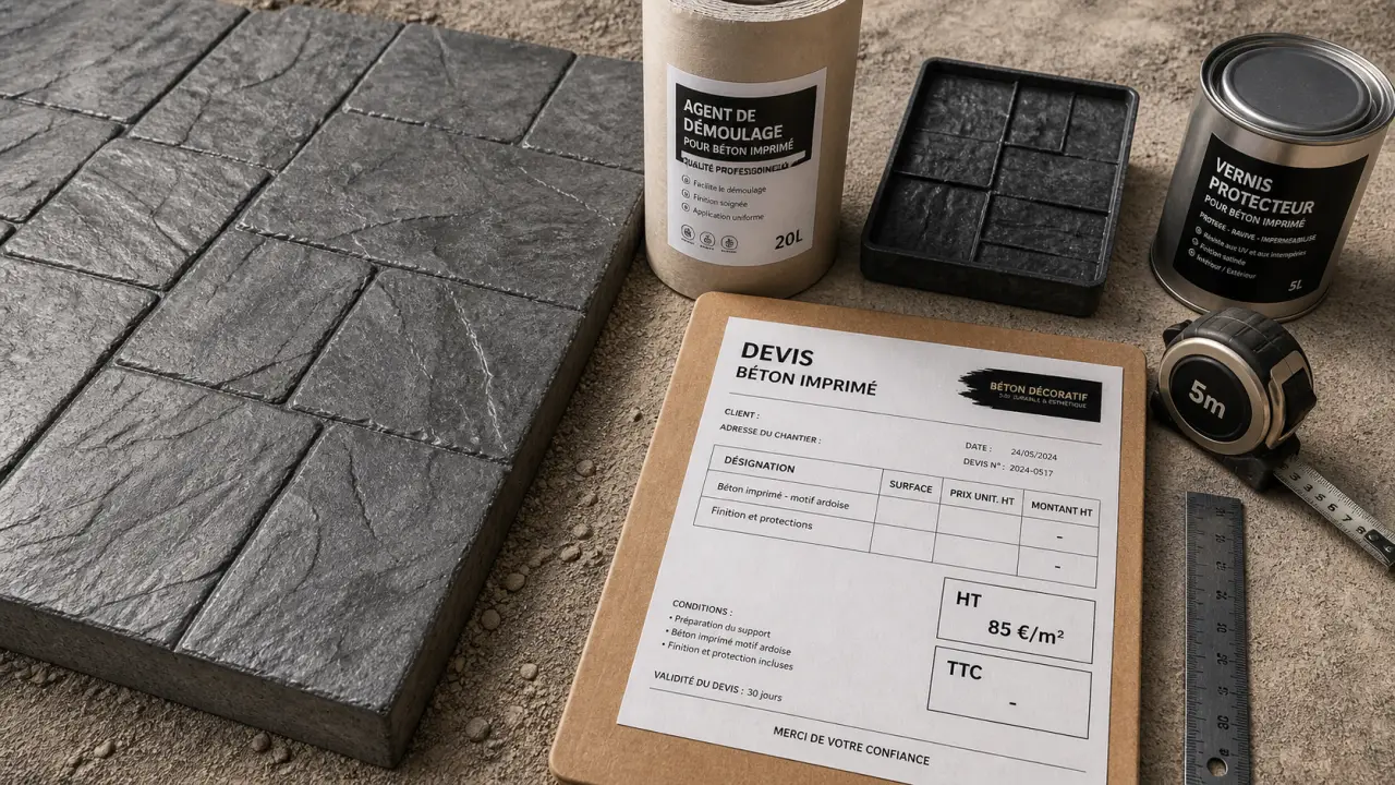 Prix béton imprimé m2 : 85 € HT posé