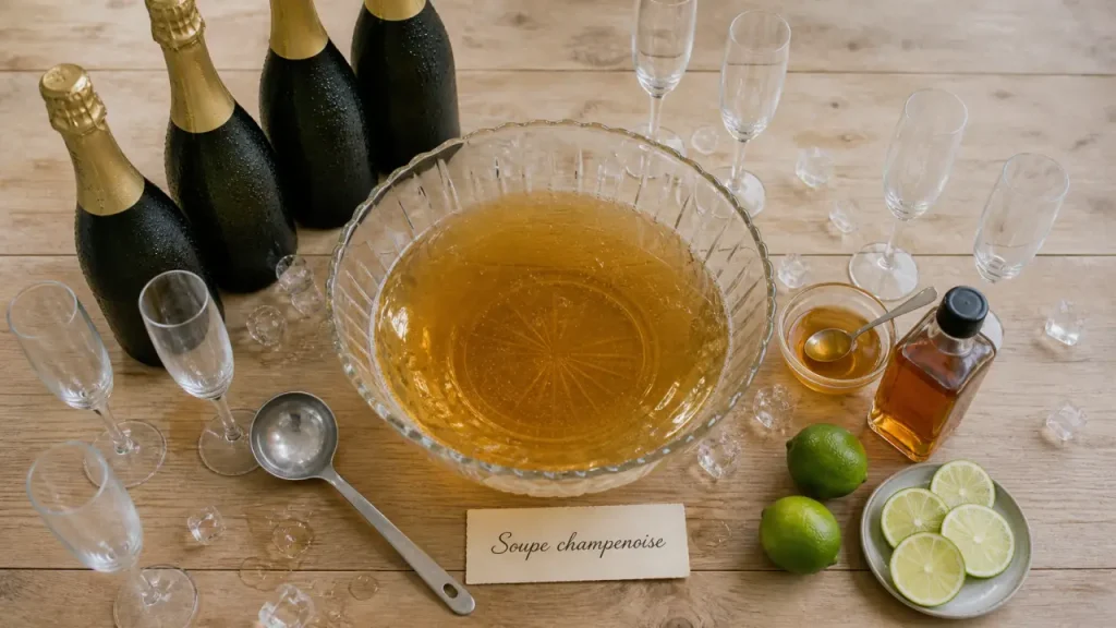 Soupe champenoise pour 20 personnes, les bons dosages pour 4 bouteilles et des bulles intactes