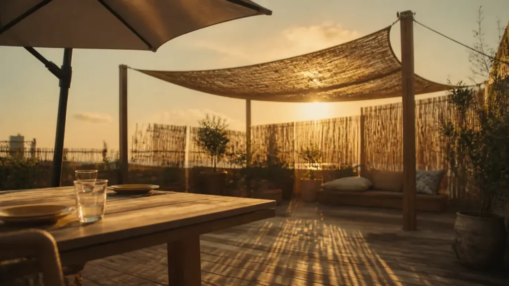Terrasse ombragée plein sud : choisir l’ombre juste sans encombrer l’espace