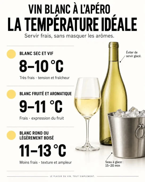 Infographie sur la température de service idéale pour un vin blanc apero