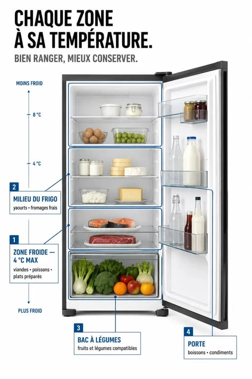 Comment ranger son frigo : schéma des zones de froid et des aliments à placer dans chaque compartiment