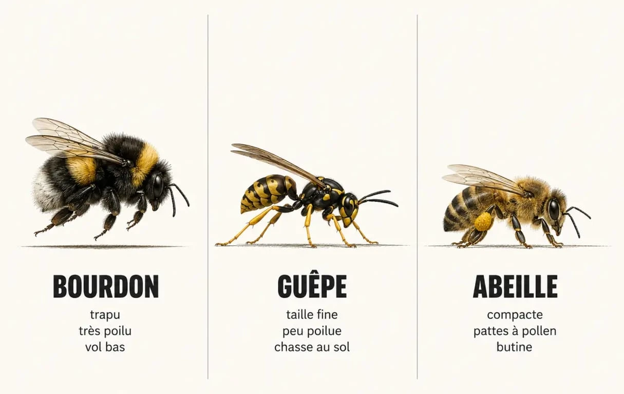 Nid de bourdon dans la terre que faire : comparaison visuelle entre bourdon, guêpe et abeille