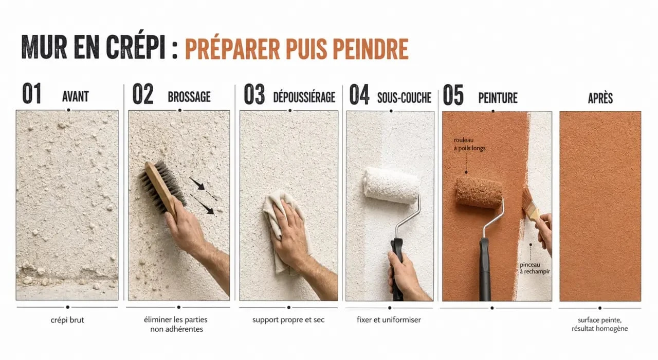 Peinture pour crepis interieur : préparation du mur et application au rouleau à poils longs