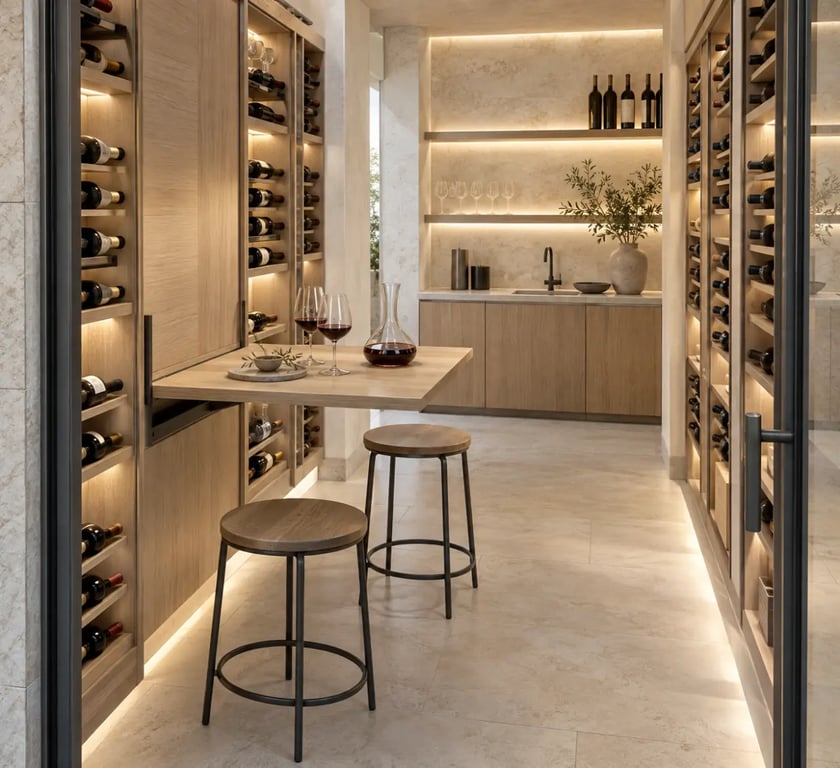 Aménager une cave à vin conviviale pour recevoir ses amis dans une petite pièce avec table rabattable