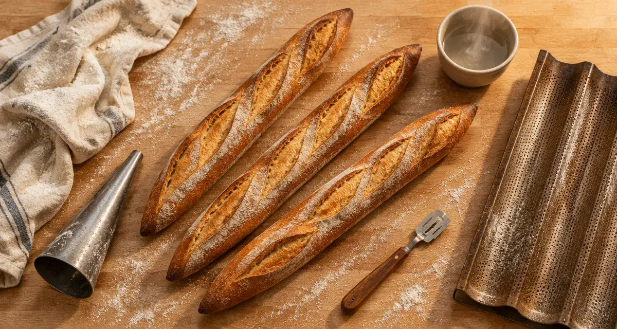 Recettes baguette tradition : trois baguettes 70% hydratation, croûte croustillante